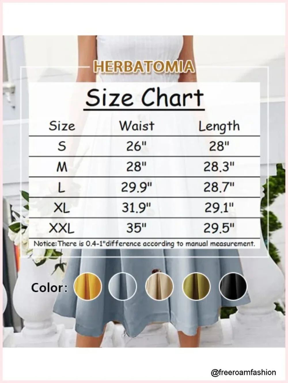 Pleated A-line Midi Skirt Elastic Waist Button Front Flared Skirt with Pockets